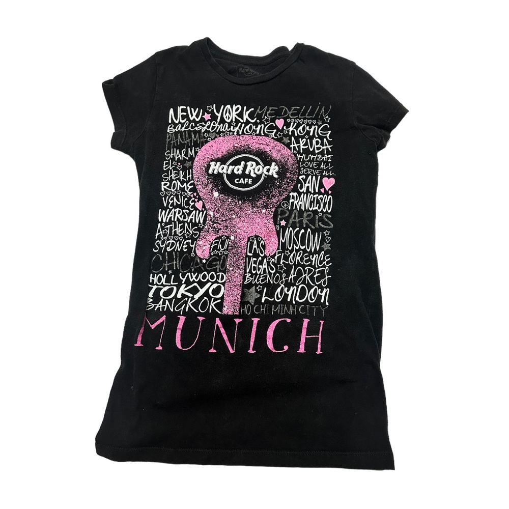 Y2K Women’s Hard Rock Cafe Black & Pink “Munich” Baby Tee Shirt Sz M